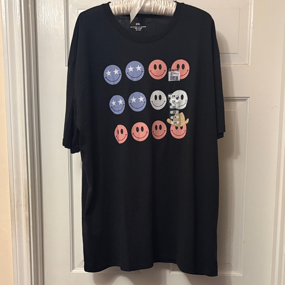 The Academy Brand Black Tee with Colorful Smiley Graphics